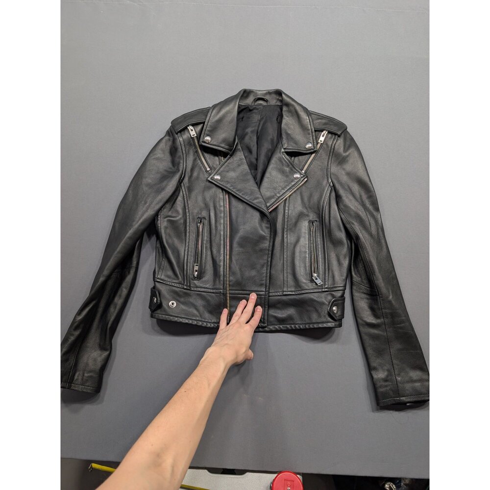 IRO Paris Yazxkpe Leather Moto Biker Jacket Black Women's Sz 38